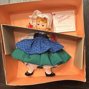 Sweden Madame Alexander Doll in Floral Blue and Teal Dress